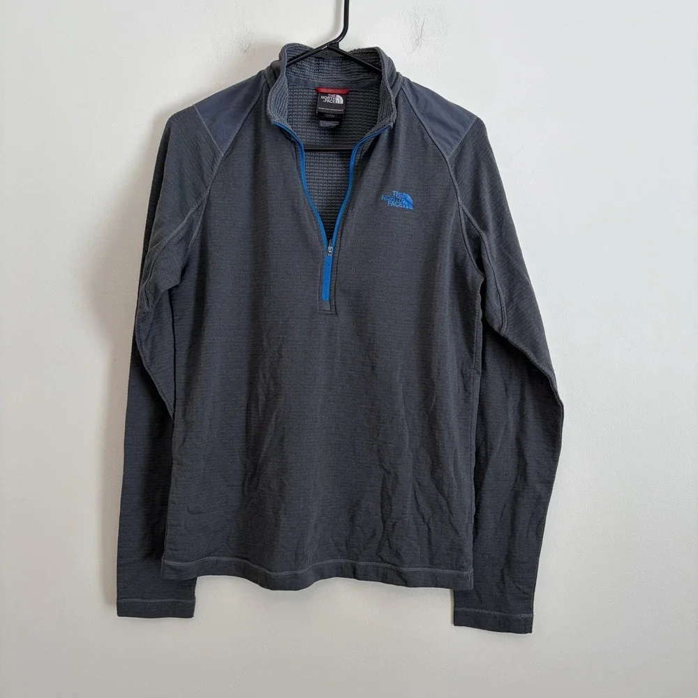 The North Face Small 1/2 Zip Pullover Gray Blue Grid Fleece Long Sleeve Jacket